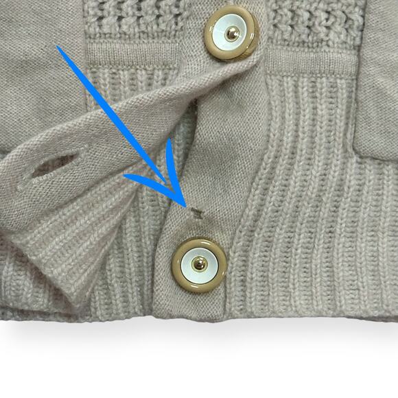 JUICY COUTURE Wool Cashmere Rabbit Hair Button Up Cardigan Sweater Crochet Beige - Picture 8 of 11